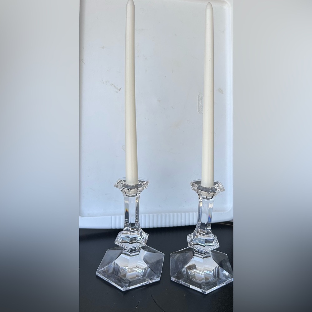 Exquisite Pair of Elegant 7” Crystal Candle Holders-
